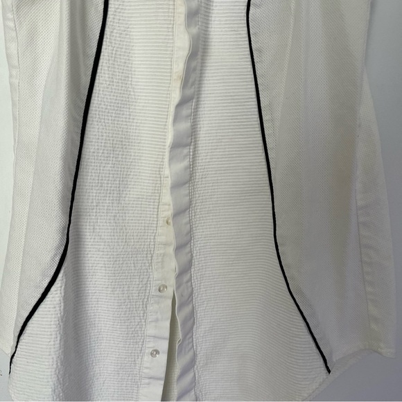 Josh Goot Sleeveless Cotton Tuxedo Blouse, White with details Black lines Sz S - Picture 3 of 9